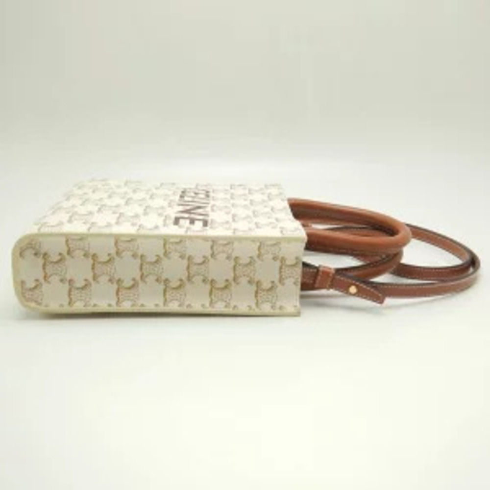 Celine Vertical Cabas Handbag Triomphe Calfskin Ivory White Brown - Picture 4 of 9